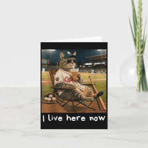 Funny Cat Baseball Field Ballfield I Live Here Now Card