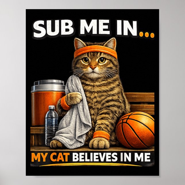 Funny Cat Basketball Player Poster (Front)