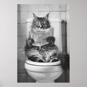 Funny Cat Bathroom Print Animals on Toilet Wall