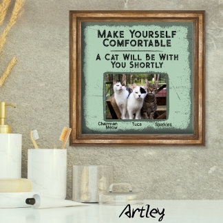 Funny Cat Bathroom Wall Art Custom Photo Name