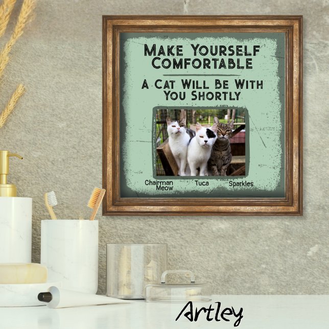Funny Cat Bathroom Wall Art Custom Photo Name (Creator Uploaded)