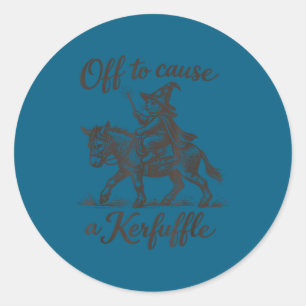 Funny cat bear graphic off to cause a kerfuffle classic round sticker
