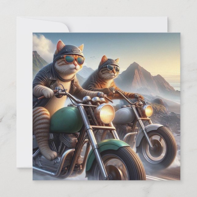 Funny Cat Bikers, Cat Rocker Birthday Invitation (Front)