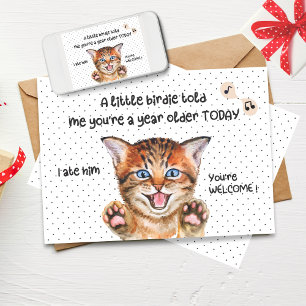Funny Cat Birthday Card   A Little Birdie Told Me