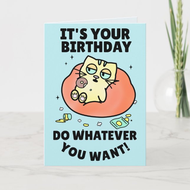 FUNNY CAT BIRTHDAY DONUT Greeting Card (Front)