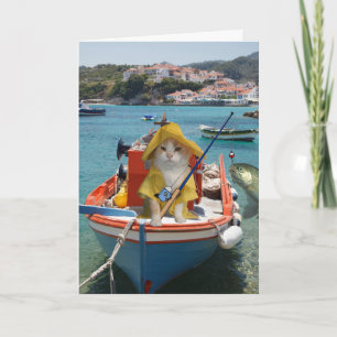 Funny Cat Birthday for Fisherman Card