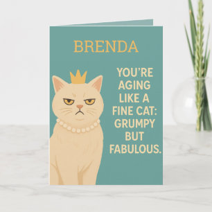 Funny Cat Birthday  Grumpy but Fabulous with name Card