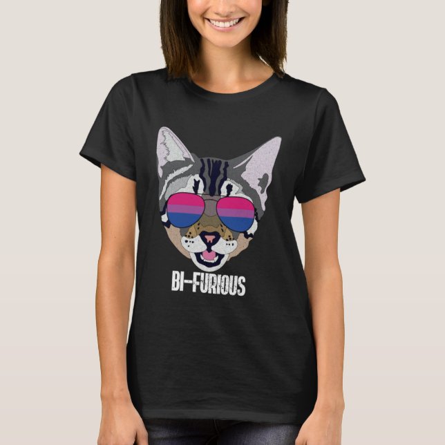Funny Cat Bisexual Bifurious Bi Pride T-Shirt (Front)