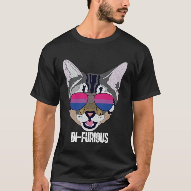 Funny Cat Bisexual Bifurious Bi Pride T-Shirt (Front)