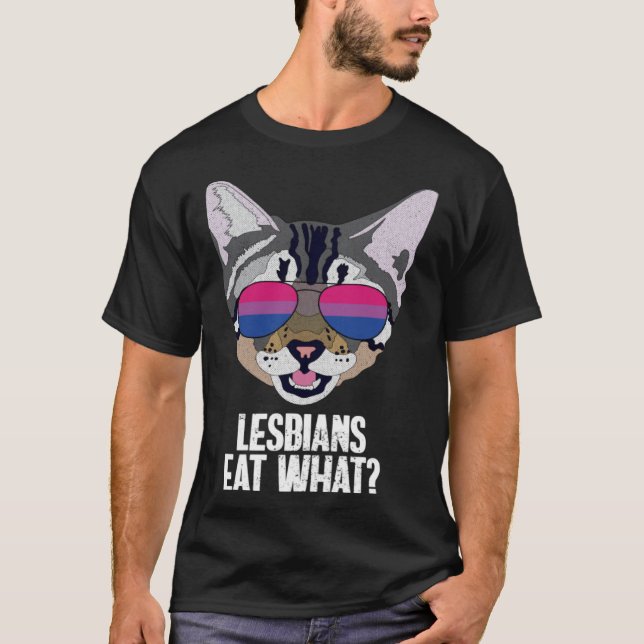 Funny Cat Bisexual Lesbians Eat What Bi Pride Pull T-Shirt (Front)