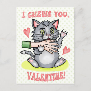 Funny Cat Biting Hand I Chews You Valentine's Day Postcard
