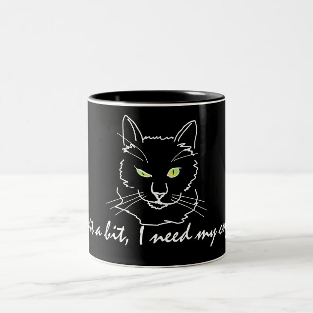 Funny Cat Black Two-Tone Coffee Mug (Center)