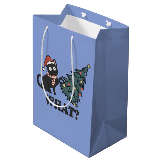 Funny Cat Blue Christmas Medium Gift Bag (Back Angled)