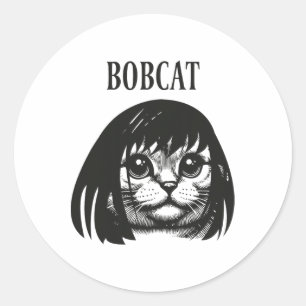 Funny Cat Bob Hairstyle Bobcat Humourous Cats Cat  Classic Round Sticker