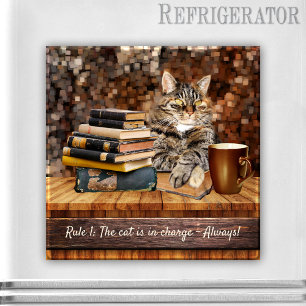 Funny Cat Books Coffee Magnet