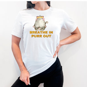 Funny Cat Breathe In Purr Out Yoga T-Shirt