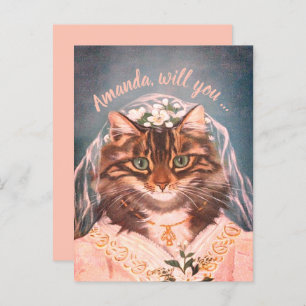 Funny cat bride be my bridesmaid/maid of honour in invitation postcard