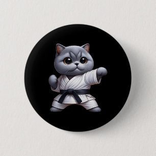 Funny Cat British Shorthair Wearing Karate Gi Blac 6 Cm Round Badge