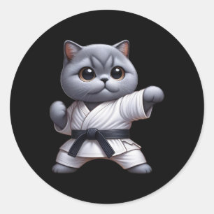 Funny Cat British Shorthair Wearing Karate Gi Blac Classic Round Sticker