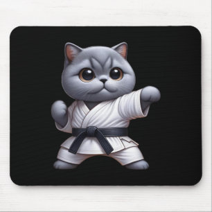 Funny Cat British Shorthair Wearing Karate Gi Blac Mouse Pad