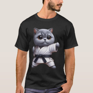 Funny Cat British Shorthair Wearing Karate Gi Blac T-Shirt
