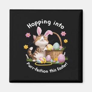 Funny Cat Bunny Ears Happy Easter Eggs Bysket Cand Magnet
