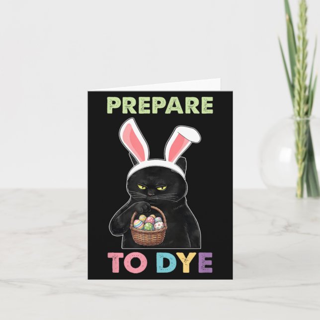 Funny Cat Bunny Ears Prepare to Dye Easter Egg Card (Front)