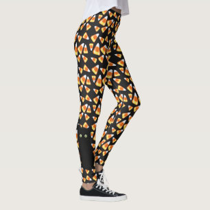 Funny cat Candy corn pattern Halloween fun Leggings
