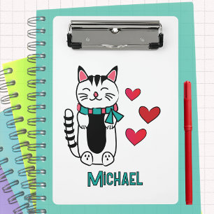 Funny Cat Cartoon Personalized Back to School Mini Clipboard