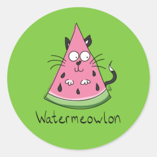 Funny Cat Cartoon Watermelon Kids Classic Round Sticker