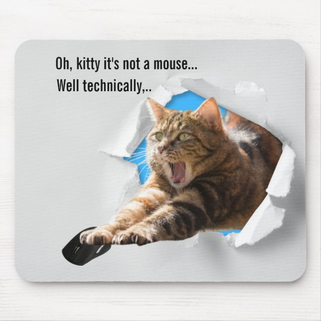 Funny cat catching mouse torn illusion graphic pad (Front)