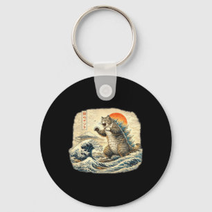 Funny Cat Catzilla Cat Japanese Art for Men Women Key Ring