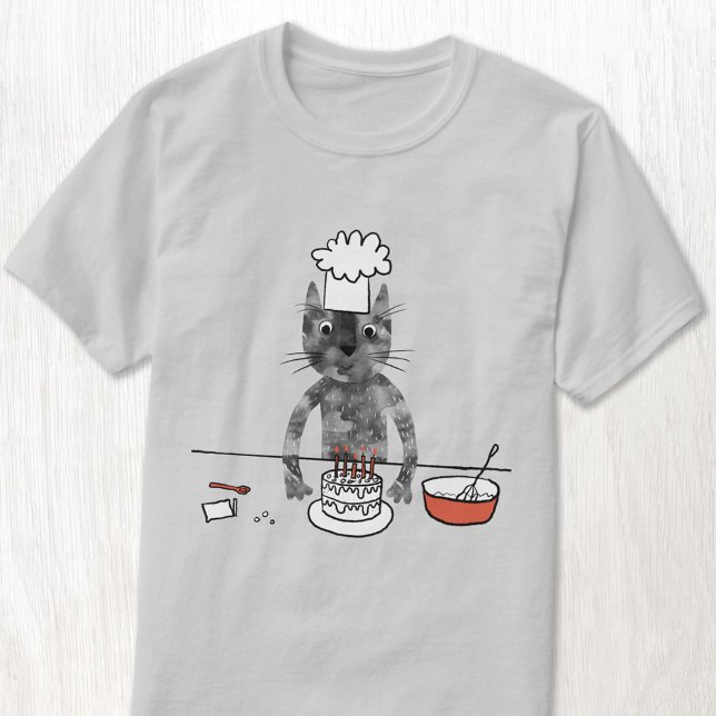Funny Cat Chef Cooking T-Shirt (Fun black cat chef cooking a cake t-shirt for animal lovers)