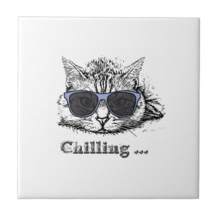 Funny Cat Chilling With Cute Sunglasses     Ceramic Tile