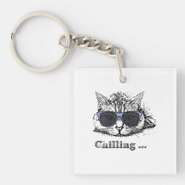 Funny Cat Chilling With Cute Sunglasses         Key Ring (Front)