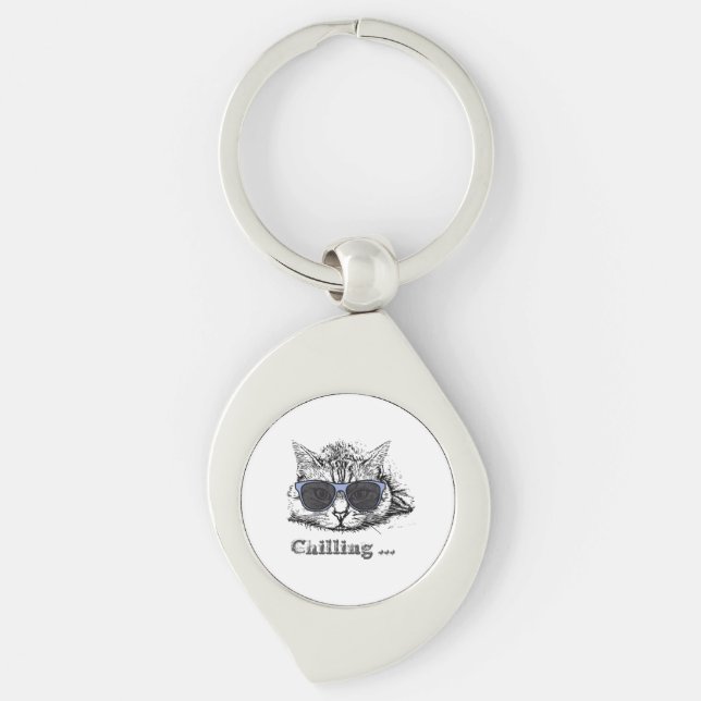 Funny Cat Chilling With Cute Sunglasses        Key Ring (Front)