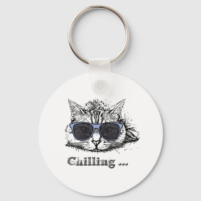 Funny Cat Chilling With Cute Sunglasses        Key Ring (Front)