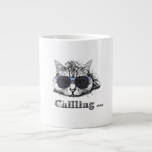 Funny Cat Chilling With Cute Sunglasses Large Coffee Mug