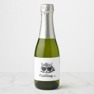 Funny Cat Chilling With Cute Sunglasses       Sparkling Wine Label