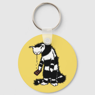 Funny Cat Chocolate Lover - Ink Drawn Drooling Cat Key Ring