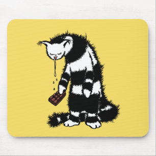 Funny Cat Chocolate Lover - Ink Drawn Drooling Cat Mouse Pad
