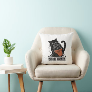 Funny Cat Choose Kindness Linocut Meme Cushion