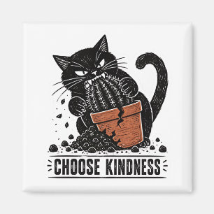 Funny Cat Choose Kindness Linocut Meme Magnet