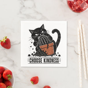 Funny Cat Choose Kindness Linocut Meme Napkin