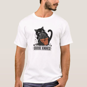 Funny Cat Choose Kindness Linocut Meme T-Shirt