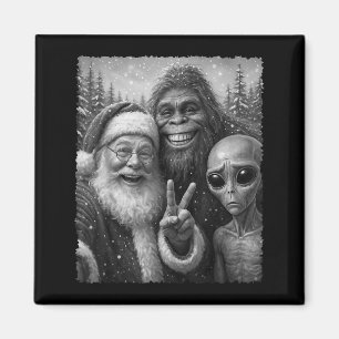 Funny Cat Christmas Bigfoot Alien Santa Snow Selfi Magnet