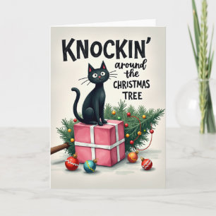 Funny Cat Christmas Card Knockin Around The Tree