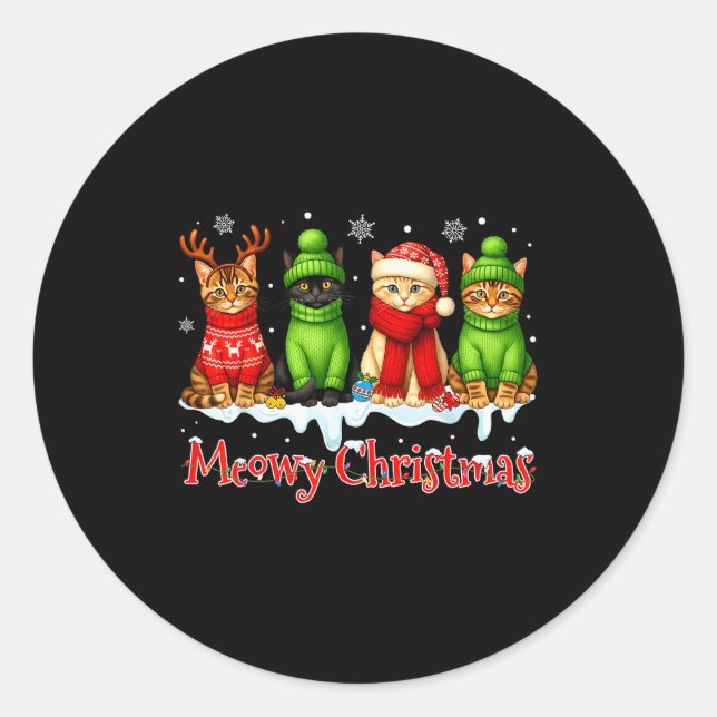 Funny Cat Christmas Holiday Xmas Santa Hat Meowy C Classic Round Sticker (Front)