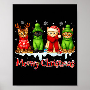 Funny Cat Christmas Holiday Xmas Santa Hat Meowy C Poster