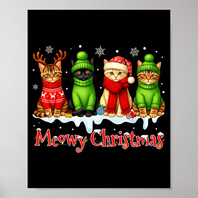 Funny Cat Christmas Holiday Xmas Santa Hat Meowy C Poster (Front)